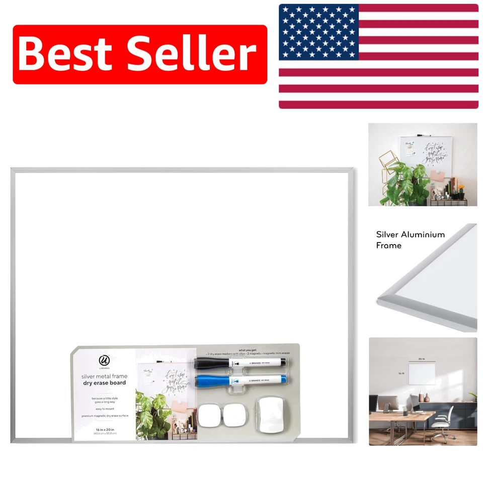 Elegante placa de apagamento a seco de alumínio prata com moldura 16 x 20 - inclui tudo! - Imagem 1 de 4