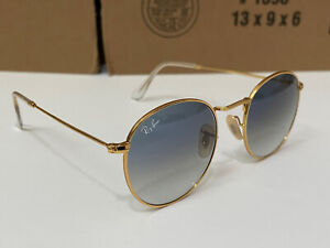 Pre-owned Ray Ban Sunglasses RB3447 Round Metal 001/3F Gold / Blue Lenses 50MM