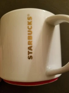 Starbucks Coffee 2012 White with Gold Letters & Red Rim Stacking Mug 16oz - Picture 1 of 4