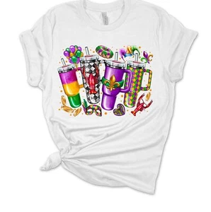 Womens Mardi Gras Tshirt Mardi Gras Tumbler Cups Short Sleeve T-shirt - Picture 1 of 2