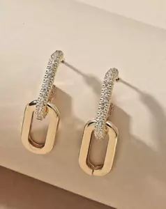 On Trend Halber Reifen Kette Glied Kristalle Stecker Tropfen Ohrringe T2:1 - Bild 1 von 7