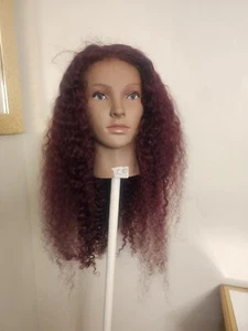 High Quality regular Top Reddish 24" curly wavy 100% Virgin Human Hair Lace Wig - Picture 1 of 14