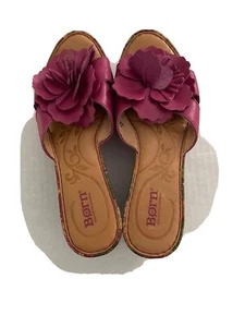 BORN PINK FLORAL LEATHER PAINTED CORK WEDGE SZ 8 - Picture 1 of 6