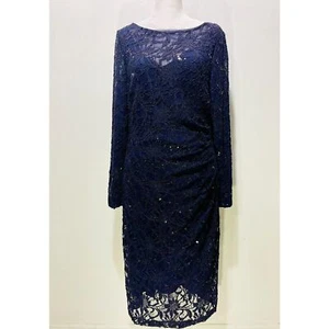 lauren Ralph lauren wrap dress lace sequins blue festive wedding guest women 12 - Picture 1 of 6