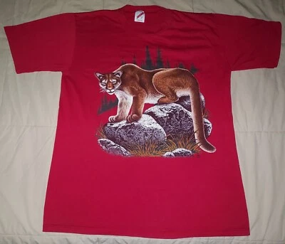 复古 1988 年 山狮 T 恤 大号 JERZEES LSJ 运动服 COUGAR NATURE 80 年代 美国 — 第 1/4 张图片