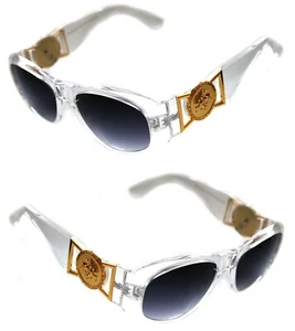 Medusa Metal Gold Logo 413  Medium Clear Sunglasses Vintage hip hop  Biggie 852 - Picture 1 of 10