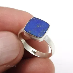 Cuadrado Lapislázuli Piedra Preciosa 925 Plata de Ley Madres Día Anillo Tamaño 7 - Imagen 1 de 10