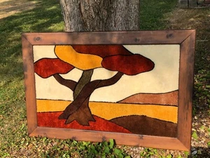 VTG RETRO Framed Landscape Picture made w Carpet-like Material 45"x30"x2 GROOVY - Picture 1 of 10