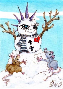 Ratas Construcción Gótico Muñeco de Nieve ACEO EBSQ Loberg Fantasía Animal Mini Arte Nieve Corazón - Imagen 1 de 3