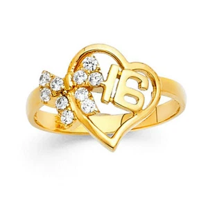 14K Gold Sixteen Heart Simulated Diamond Ring Anillo Oro Dieciséis Corazon 16 - Picture 1 of 1