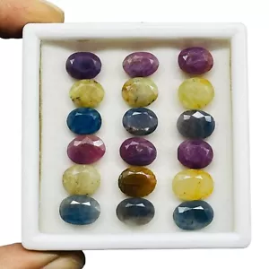 18 Pcs Natural Unheated Ruby Sapphire 10-12mm Oval Cut Ring Size Loose Gemstones - Picture 1 of 10