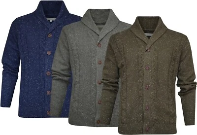 Button Up Cardigan Shawl Neck Cable Knit Long Sleeve Knitted Cotton Mix Jumper - Image 1 of 4