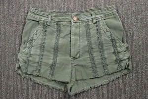 Pantalones Cortos Free People Cintura Alta Botón Mosca Mujer 10 Verde Encaje Acento Borde Crudo - Imagen 1 de 10