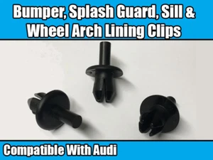 10x CLIPS FOR FORD AUDI PUSH TYPE WING SPLASH GUARD PANEL RETAINER BLACK PLASTIC - Foto 1 di 1