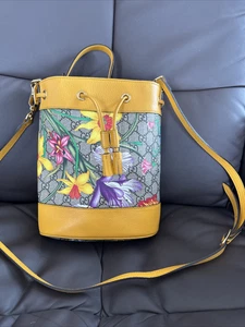 Gucci Flora Ophidia Bucket Bag Umhängetasche GG Supreme Modell:550621 Gelb Leder - Bild 1 von 7