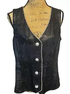 Atemberaubende St. John Couture V-Ausschnitt Palliettes schwarz Weste Glitzer Verschluss Gr. 12 - Bild 1 von 10