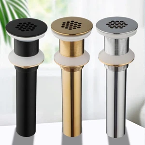 Bathroom Sink Waste Drain Strainer Without Overflow Matte Black/Gold/Chrome - Picture 1 of 28