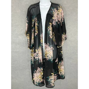 Maurices Floral Kimono Sheer Lightweight Dark Floral Cover Up Bohemian Sz 2x - Picture 1 of 14