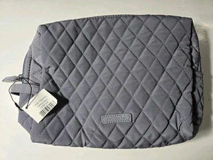 Vera Bradley Cosmetic Bag Carbon Gray Large Size 11x8 Inch Microfiber Nwt New - Picture 1 of 11