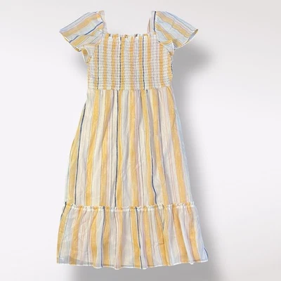 Vestido Midi Lauren Conrad Rayas Calado Talla L Cuello Cuadrado Boho Cottagecore Foto 1 de 4