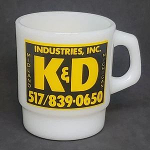 VTG K&D Industries Anchor Hocking Restaurant D Handle Milk Glass Mug Coffee 80s - Picture 1 of 11