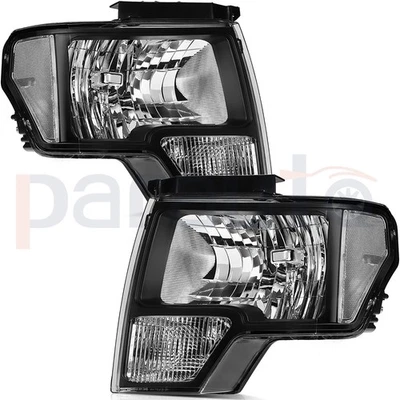 Fits 2009-2014 Ford F-150 Black Headlights Headlamps Assembly Pair Replace Light - Image 1 of 4