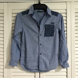 Sean John Blue Shirt Boys Size M Button Up Roll Tab Solid Color Long Sleeve - Picture 1 of 10