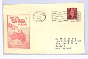 GB/NEW ZEALAND EMPIRE AIR MAIL SCHEME Cover Newport Wales Dunedin 1938 XF219 - Picture 1 of 12
