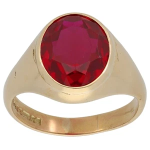 9ct Gold Ring 8.09g Signet Man Made Ruby Size X 1/2 - Fully Hallmarked - Picture 1 of 6