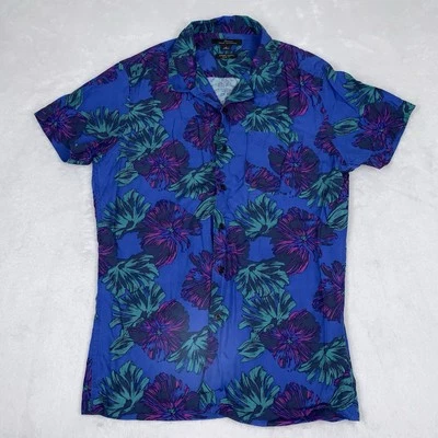 Роскошная гавайская рубашка с цветочным узором Marc Anthony с коротким рукавом мужская S приталенная синяя пляжная - Изображение 1 из 4