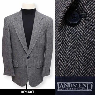 LAND END TWEED мужской голубовато-серый HERRINGBONE спортивное пальто костюм куртка blazer 40 R - Изображение 1 из 4