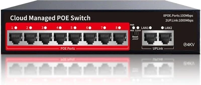STEAMEMO 10-Port Cloud Managed PoE+ Switch 8 PoE+ Ports @120W & 2 Uplink Ports - Image 1 of 4