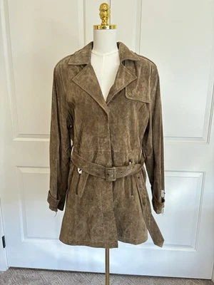 Gabardina Bradley Bayou de cuero genuino abotonada talla grande nueva con etiquetas sin existencias Foto 1 de 4