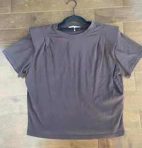 FRAME Women’s Mahogany Brown Cotton Padded Shoulder T-Shirt XS Structured Tee - Picture 1 of 7