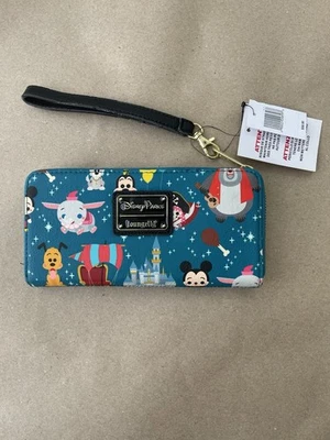 Muñequera Cartera Loungefly Parques Disney Cremallera Alrededor con Castillo, Nueva con defectos Foto 1 de 4