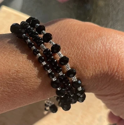 Brazalete Brazalete Regalo Negro y Plata Hecho a Mano Cuelga Navidad NUEVO Mujer Maestra Foto 1 de 4