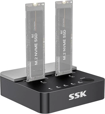 SSK NVMe SSD Cloner, M.2 Duplicator Dual Bay Enclosure, Tool-Free Black  - Image 1 of 4