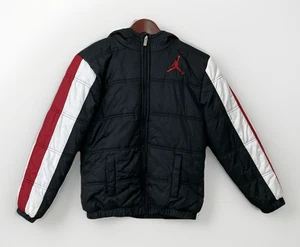 Jordan Jumpman Puffer Jacket Boys L Black Red Hooded Fleece Winter Coat - Picture 1 of 10