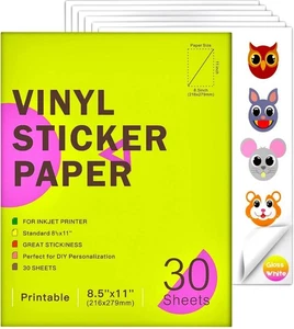 30 Sheets Vinyl Sticker Paper Printable 8.5x11” Inkjet Printer NIDP - Picture 1 of 6