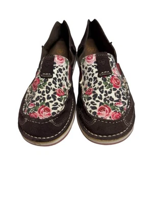 Women’s Ariat Cruisers Sz 9.5 Brown Suede Floral Leopard Print Shoes - Image 1 of 4