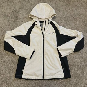 Free Country Women Large Black White Zip Pockets Hooded Fleece Lined Jacket - Picture 1 of 6