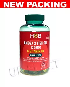 Holland & Barrett OMEGA 3 OLIO DI PESCE 1200 mg + vitamina D3 (25 ug) capsule *NUOVO - Foto 1 di 4