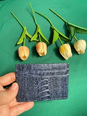 OSTRICH Leather SKIN Credit Card Holder DOUBLE SIDE Genuine OSTRICH Blue - Image 1 of 4