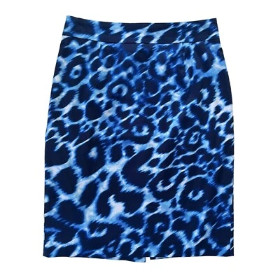 DIANE von FURSTENBERG Womens Size 4 Blue Navy Blurred Leopard Print Pencil Skirt - Image 1 of 4