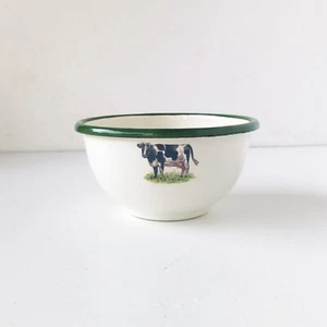 Bol Vintage Émaillée Blanc Cassé Décor Vache Hollande Retro Rustique Vintage - Foto 1 di 5