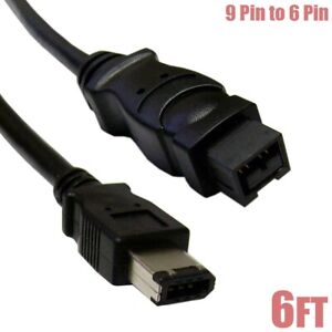 6FT IEEE 1394 FireWire 800 9 Pin to FireWire 400 6 Pin Bilingual Cable Mac Black
