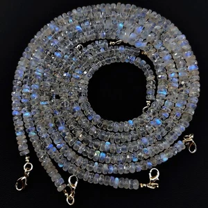 Collar de 16,5" cuentas rondelle facetadas de piedra lunar fuego arco iris natural de 6 a 7 mm - Imagen 1 de 6