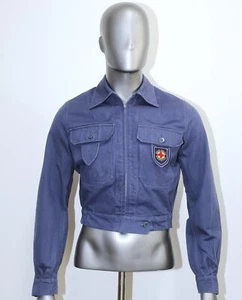 Vintage 1950s Grey/Blue Cotton Twill Cyclist Zipped FRENCH RED CROSS Jacket Sz S - Picture 1 of 7
