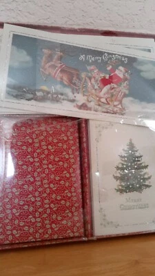Punch Studio Christmas Cards/Envelopes Vintage Holiday Sleigh Incomplete Set - Image 1 of 4