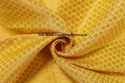 Indian Gold Floral Banarsi Brocade faux Silk Waistcoat Fabric 44" Wide By Yard - Image 1 of 3